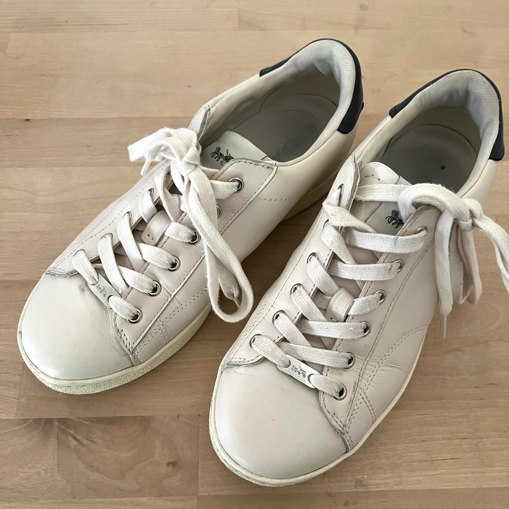 COACH Leather Taupe Black Sneakers Sz 8.5